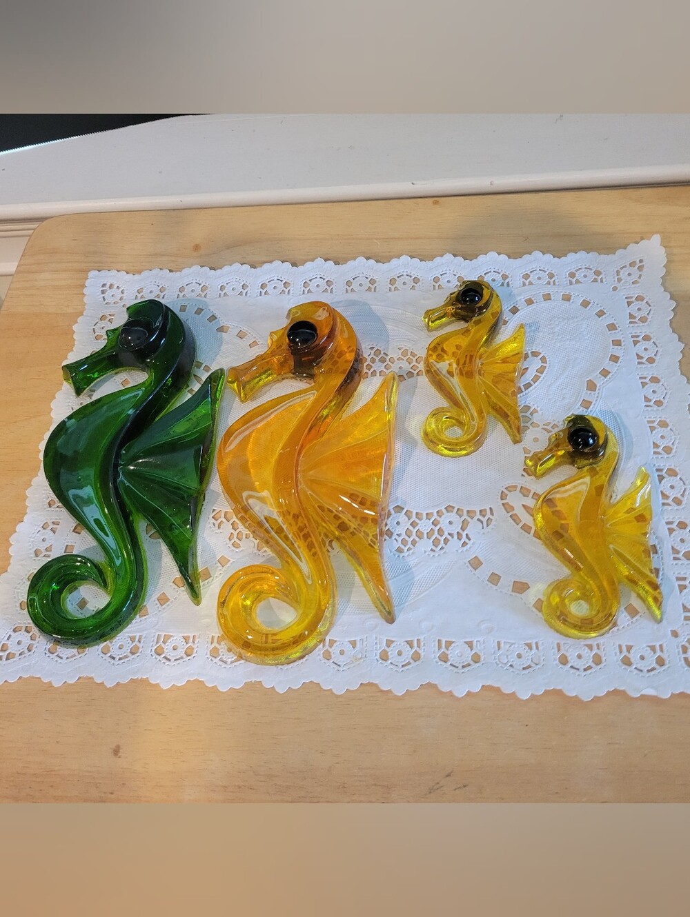 Mid-Century Coastal Yellow & Green Lucite Seahorse Wall Sculpture VINTAGE